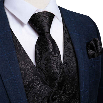 Luxury Paisley Men's Suit Vest Black Pink Red Wedding Prom Tuxedo Waistcoat Necktie Handkerchief Cufflink Sleeveless Jacket Vest