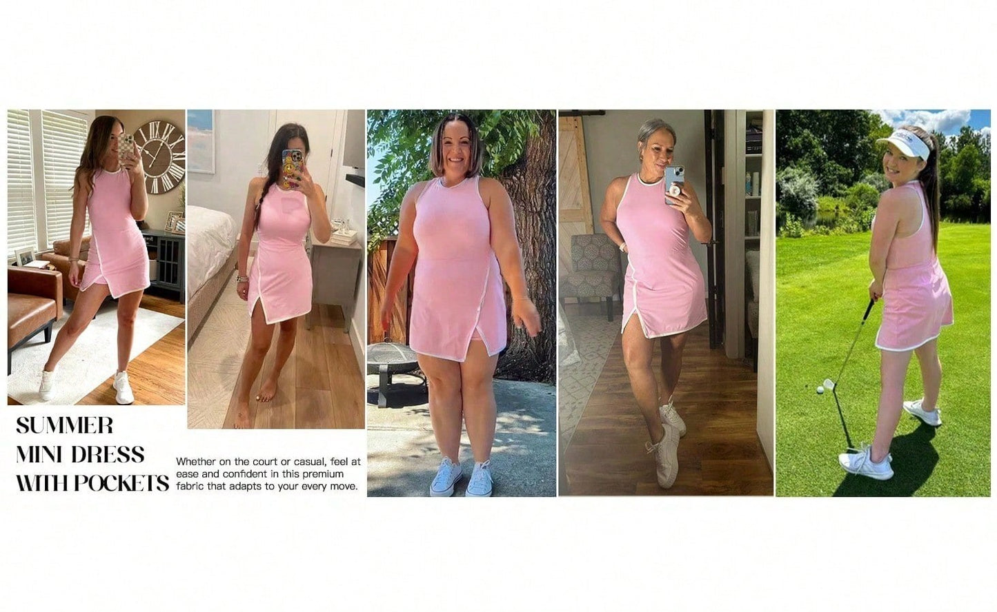 Women's Tennis Dress With Built-In Shorts & Pockets, Sleeveless Athletic Mini Dress With Bra, Golf Sports Dress
