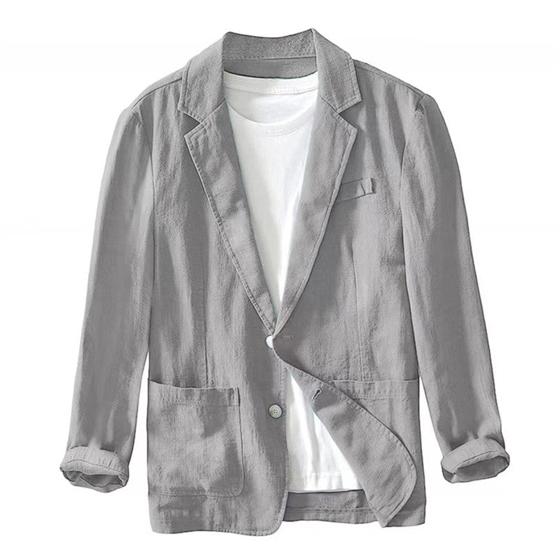 Stylish Retro Linen Blazer for Men Casual Business Formal Wear, Youthful and Loose Suit Jacket -70% Linen, 30% Cotton -8 Colors