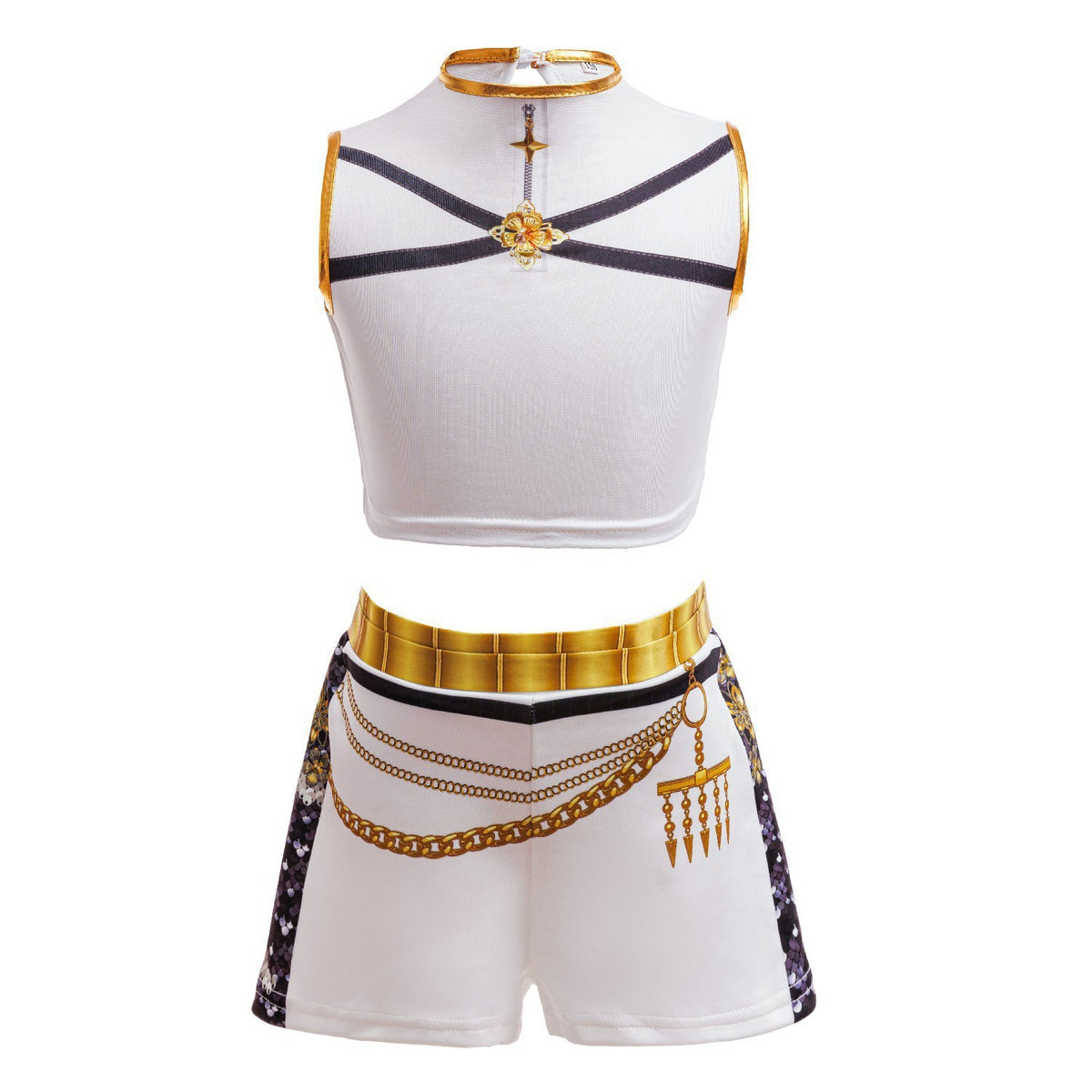 Girls Black?Gold 3D Printed Jacket Shorts Cosplay Set Kids Outfit for Stage Show Birthday Party Halloween Carnival Dress?Up