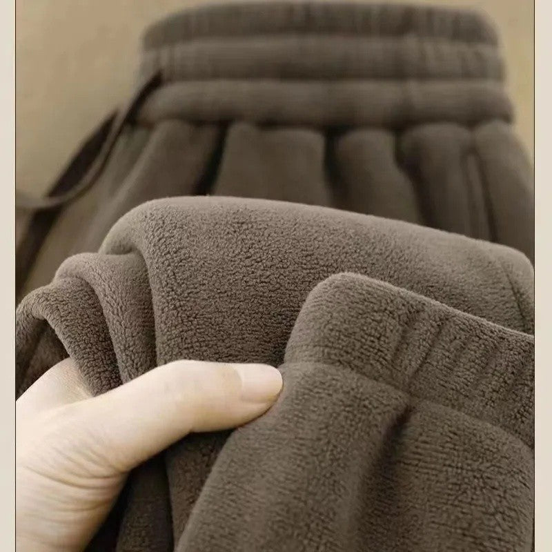 Double-Sided Zippered Fleece Pants For Men Thickened Winter Warm Sweatpants Casual Loose Fit Outerwear Trousers