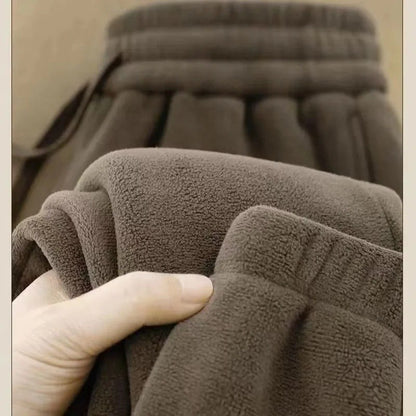 Double-Sided Zippered Fleece Pants For Men Thickened Winter Warm Sweatpants Casual Loose Fit Outerwear Trousers