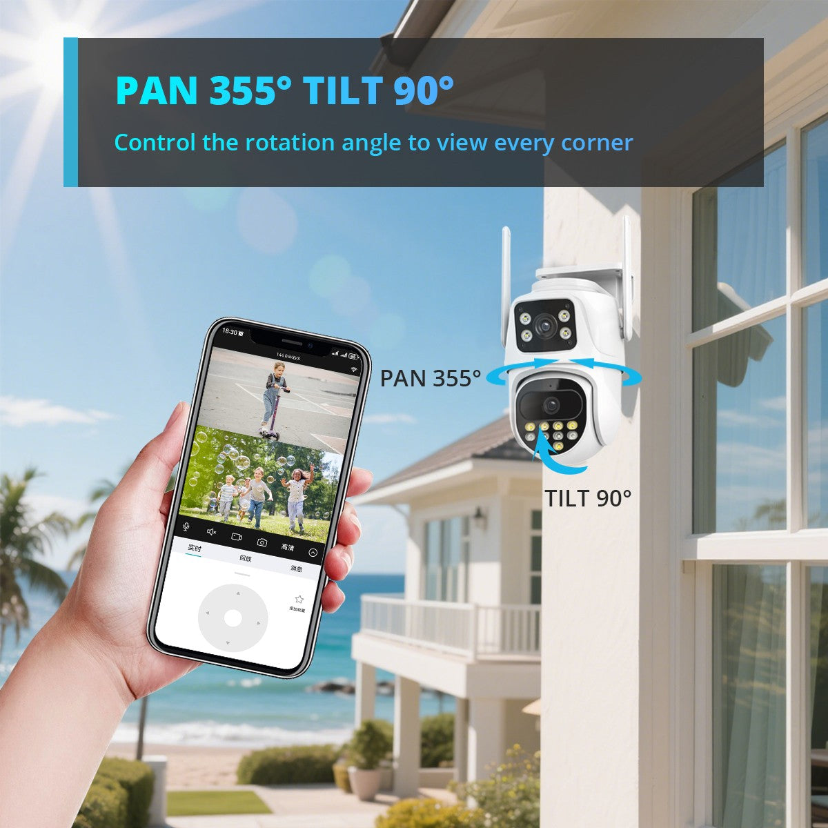 9MP WIFI IP Camera Three Lens Dual Screen With 8X Zoom 6MP PTZ Camera Ai Auto Tracking Security Video Surveillance Camera iCSee