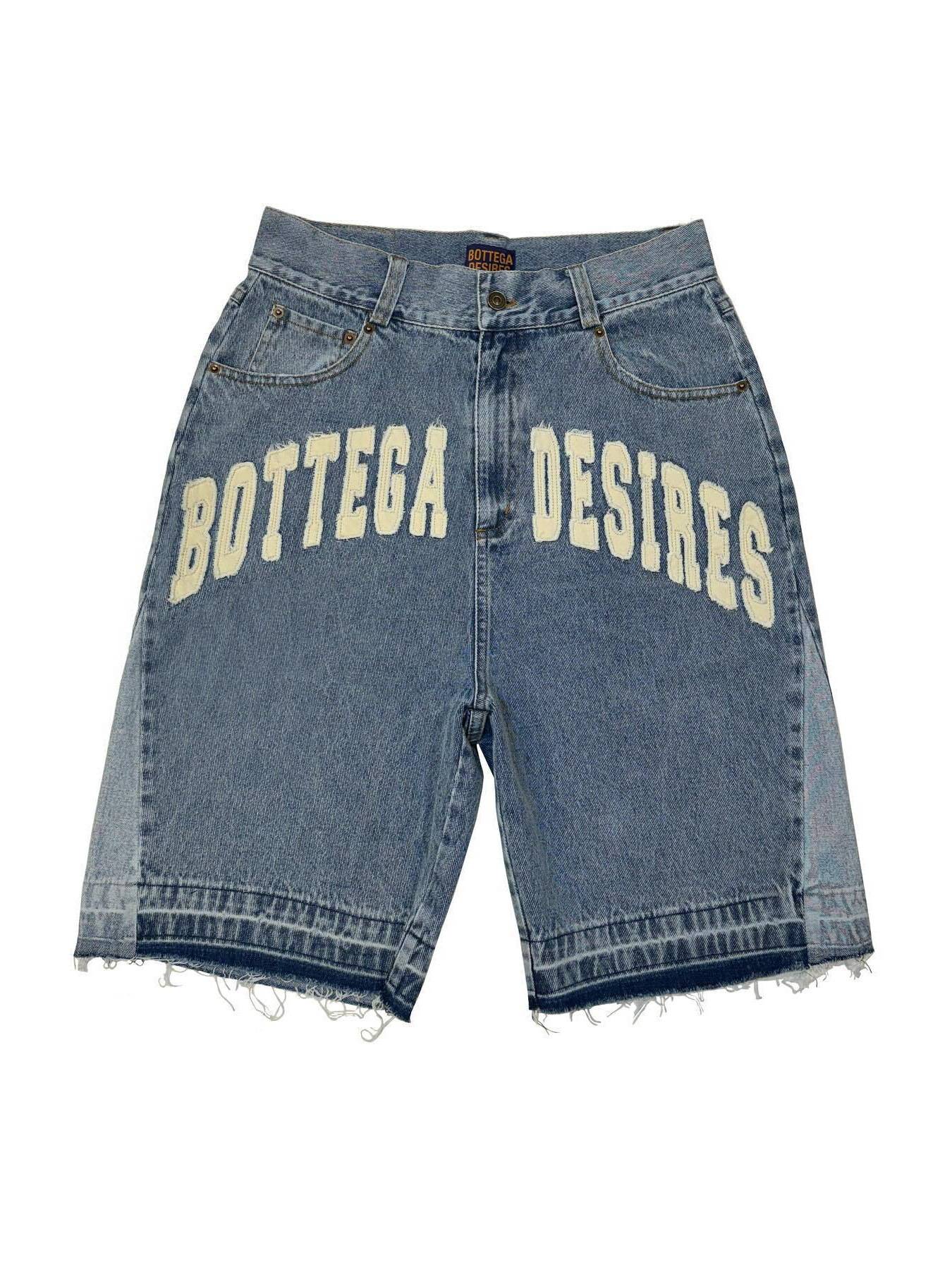 Bottega Desires Trend Men's Fried Street Loose Five-point Pants Fashion Trendy Brand Retro Y2k Letter Denim Shorts Baggy Jeans