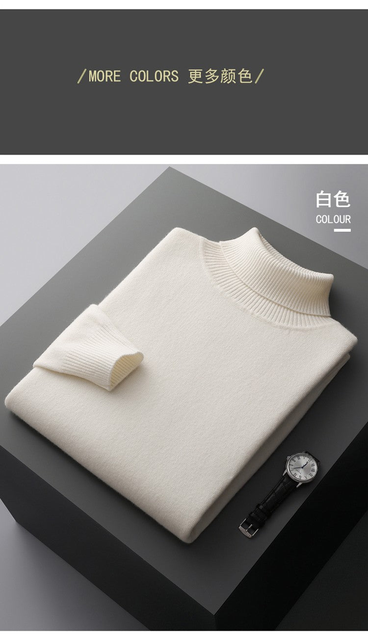 100%Merino Wool Lapel Sweater Men's Turtleneck Loose Knit Pullovers Youth Business Casual Joker Tops Warm Solid Color Base Shirt