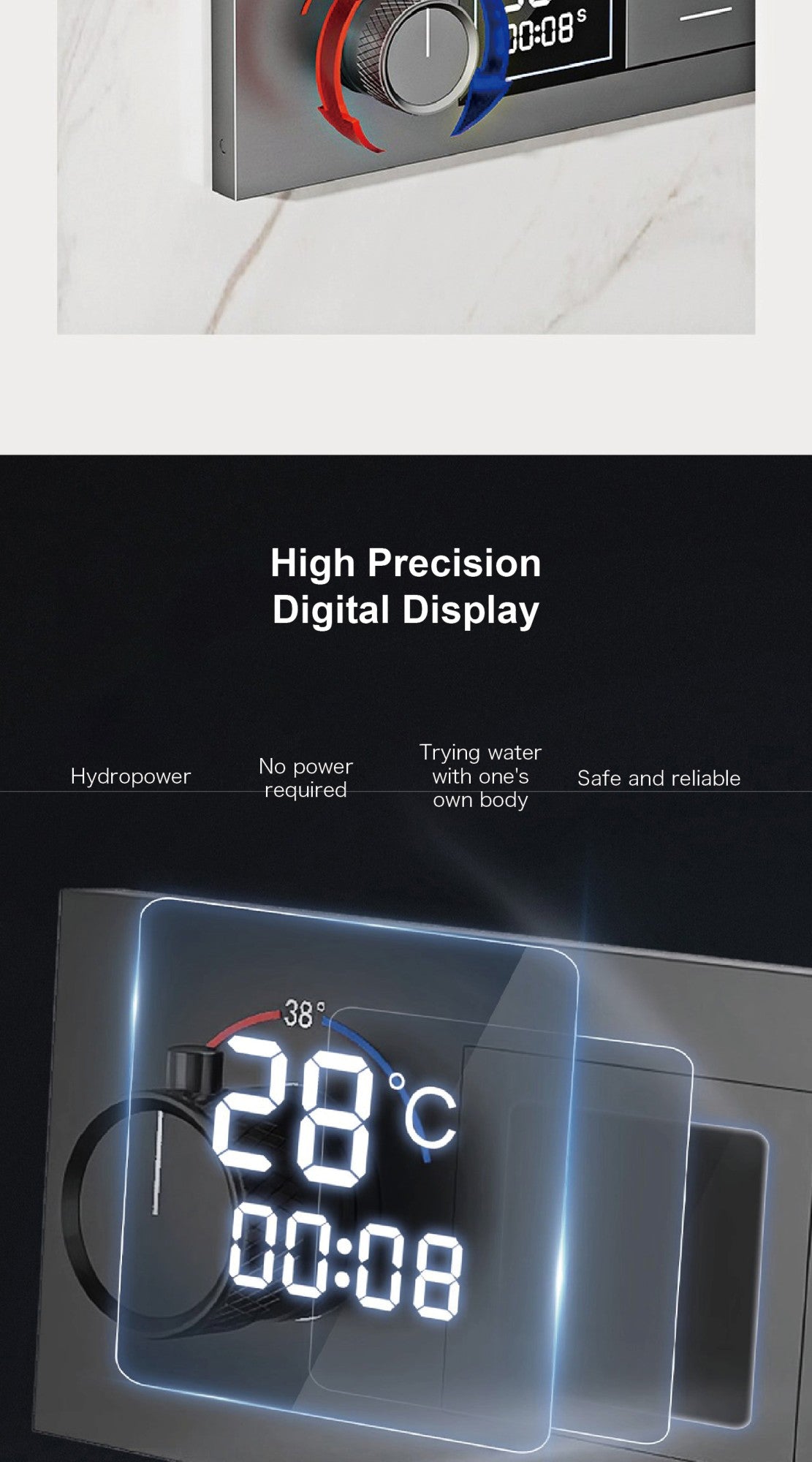 AITANA Sistema de Chuveiro Termostático de Luxo com Display LED em Latão Escurecido, Banheiro, Teto Embutido, Cortina Gigante de Chuva