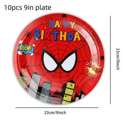 Mask Spider Hero Birthday Party Supplies Tableware Kit Plates Cups Tablecloth Backdrop Balloons Kids Party Decorations Favors