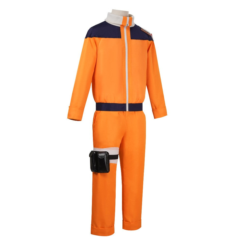 Uzumaki Cosplay Costume Orange Clothes with Headband & Kunai Pouch Pre-Shippuden Genin Ninja Outfit Blonde Wig Unisex Adult Hall