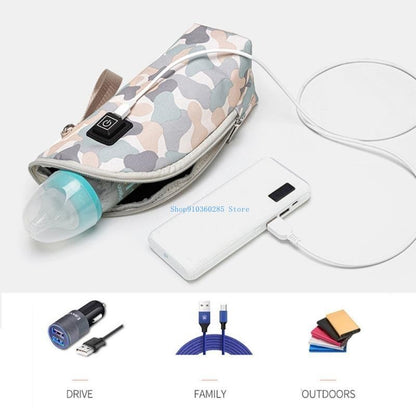 K9FF Adjustable Temperature Control Breast Milk Heater Bag Portable USB Baby Bottle Warmer 5V 2A Heating Travel Milk Warmer