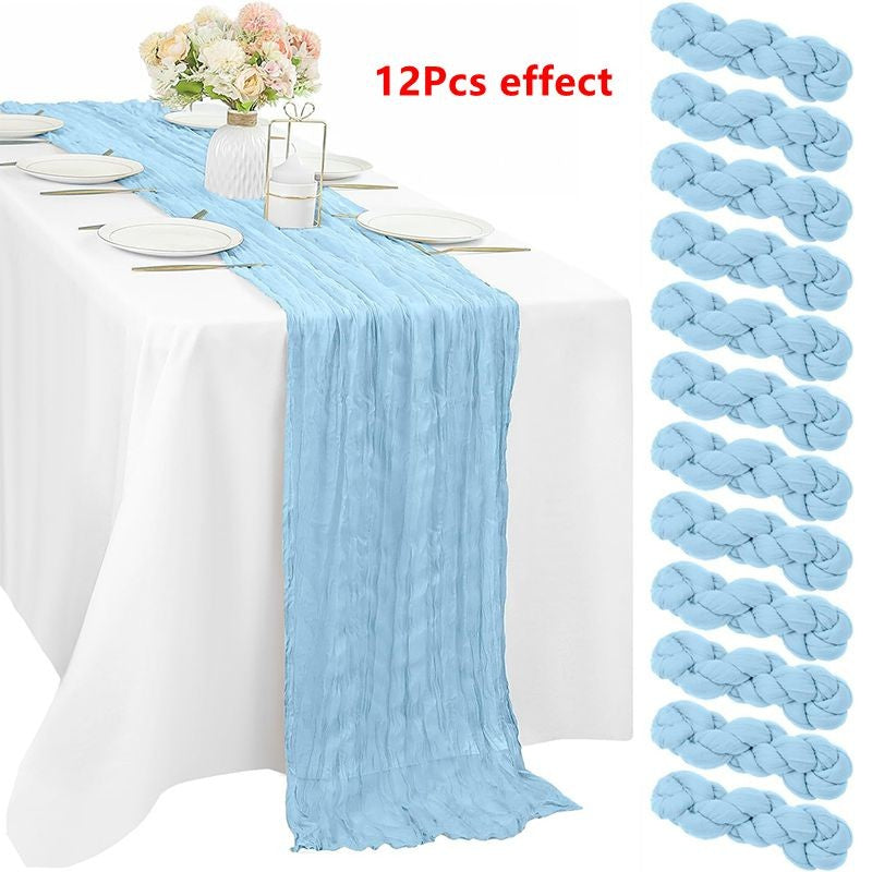 90*180CM 1Pcs Green Cheesecloth Table Long Runner Bohemian Gauze Tablecloth Decoration for Wedding Party Banquet Bride Shower