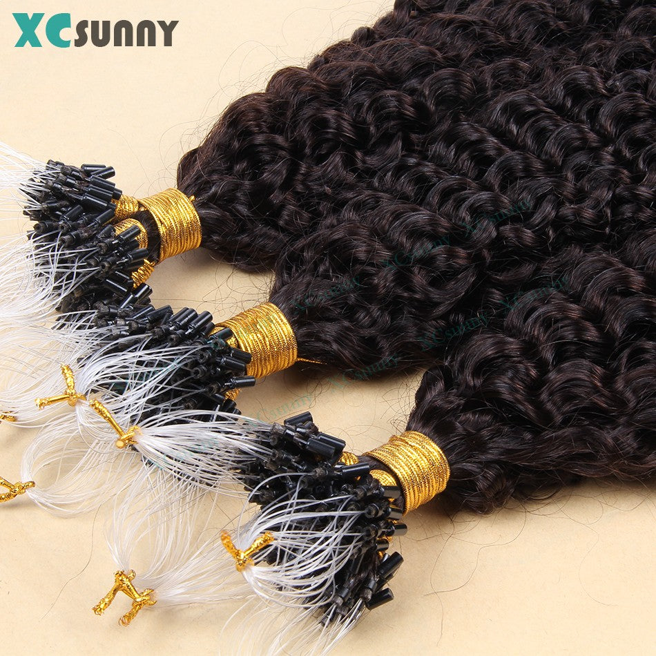 Apliques de Cabelo Humano Micro Ring Loop Cachos Naturais Microlink Tecidos para Mulheres