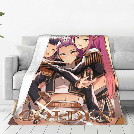 kpop Demon Hunters Huntrix Golden Blanket  Warm Graphic Plush Throw Blanket For Girls Boys Living Room Flannel Bedspread Cover