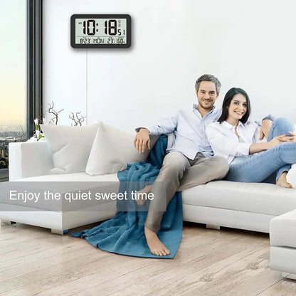 Large Digital Wall Clock with Temperature Humidity Calendar 8.5"Desk LCD Alarm Clock Backlight for Bedroom Office Living Room