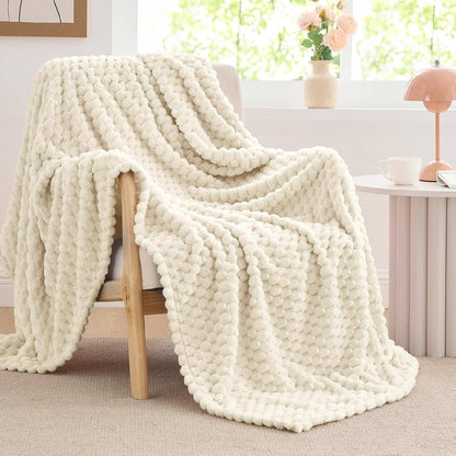 Big 3D Clouds Stylish Hexagon Jacquard Decorative Fuzzy Blankets for Household, Camping, and Travel, Super Soft Cozy