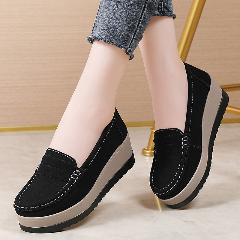 Ngouxm Women Flat Platform Loafers Ladies Elegant Suede Leather Moccasins Shoes Woman Slip On Moccasin Women's Casual Shoes