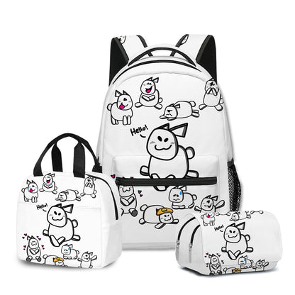 Desenho Animado Popular Engraçado Gubby Pelúcia Impressão 3D 3 Peças/Conjunto Bolsas Escolares para Estudantes Mochila para Laptop Lancheira Portátil Estojo de Lápis