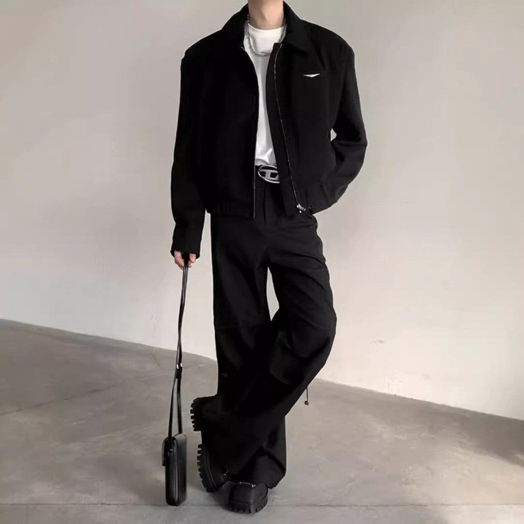 Short Jacket Men's Autumn Winter Handsome American Shoulder Pad Coat High-end Lapel Baseball Uniform