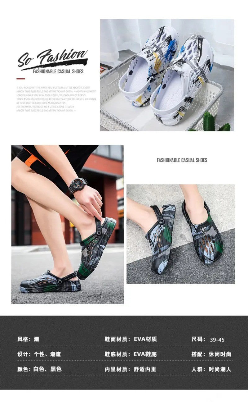 Men's Summer Camouflage Graffiti Sandals Garden Clogs Shoes Men Outdoor Beach Anti-skid Slippers Indoor Home Shoe big size 45-49