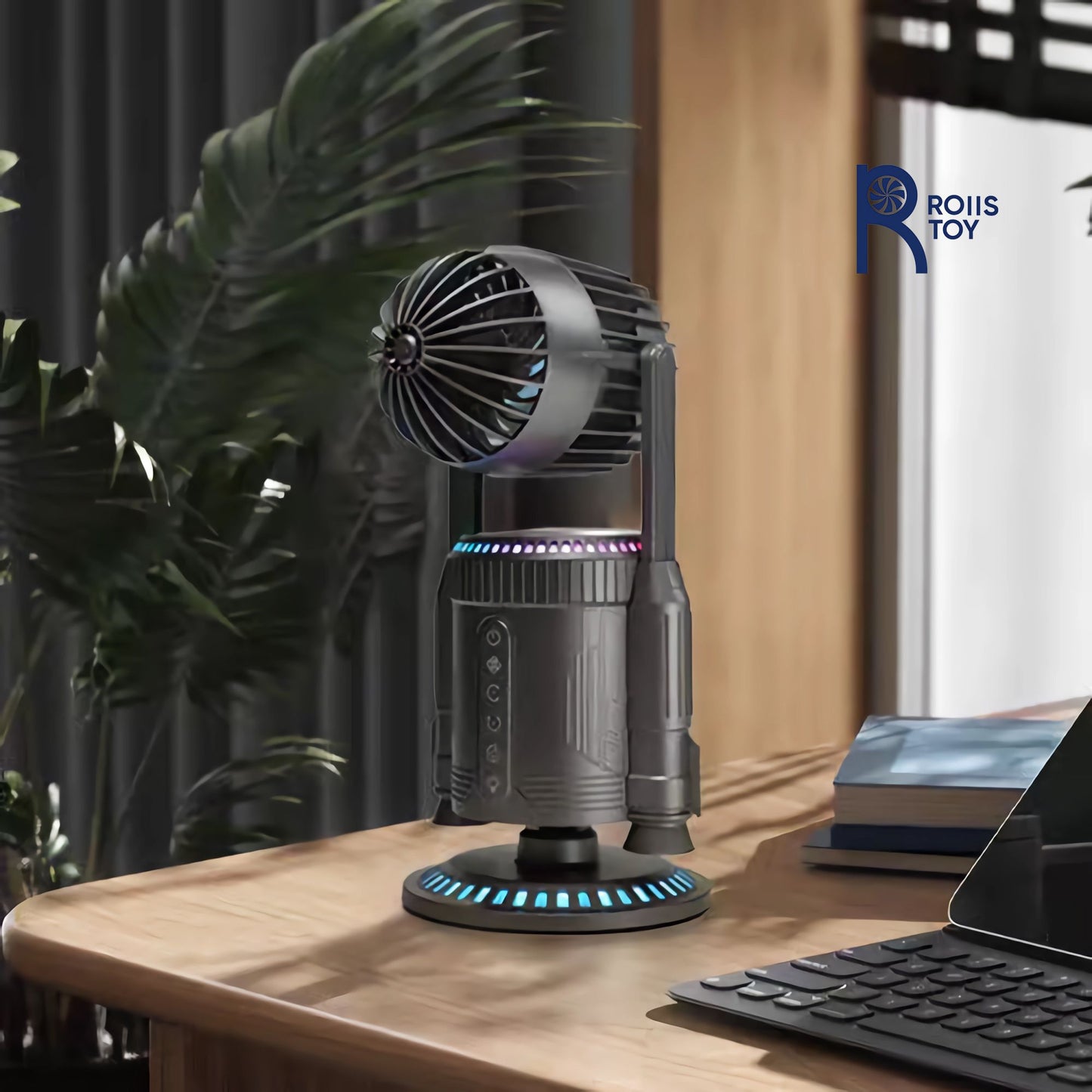 Space Inspired Rocket Fan Battery Operated USB C Rechargeable 3 Level Breeze Adjustable Ultra Quiet Desktop Cooler