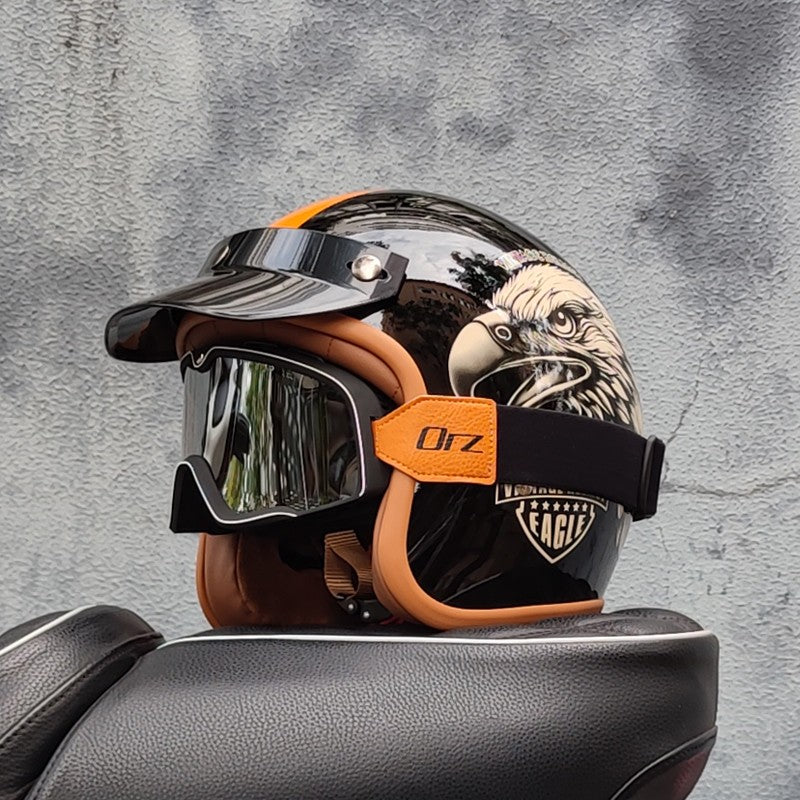 Capacete de motocicleta retrô semiaberto acessórios para motocicleta cross-country capacete de motocicleta 3/4 capacete retrô de inverno