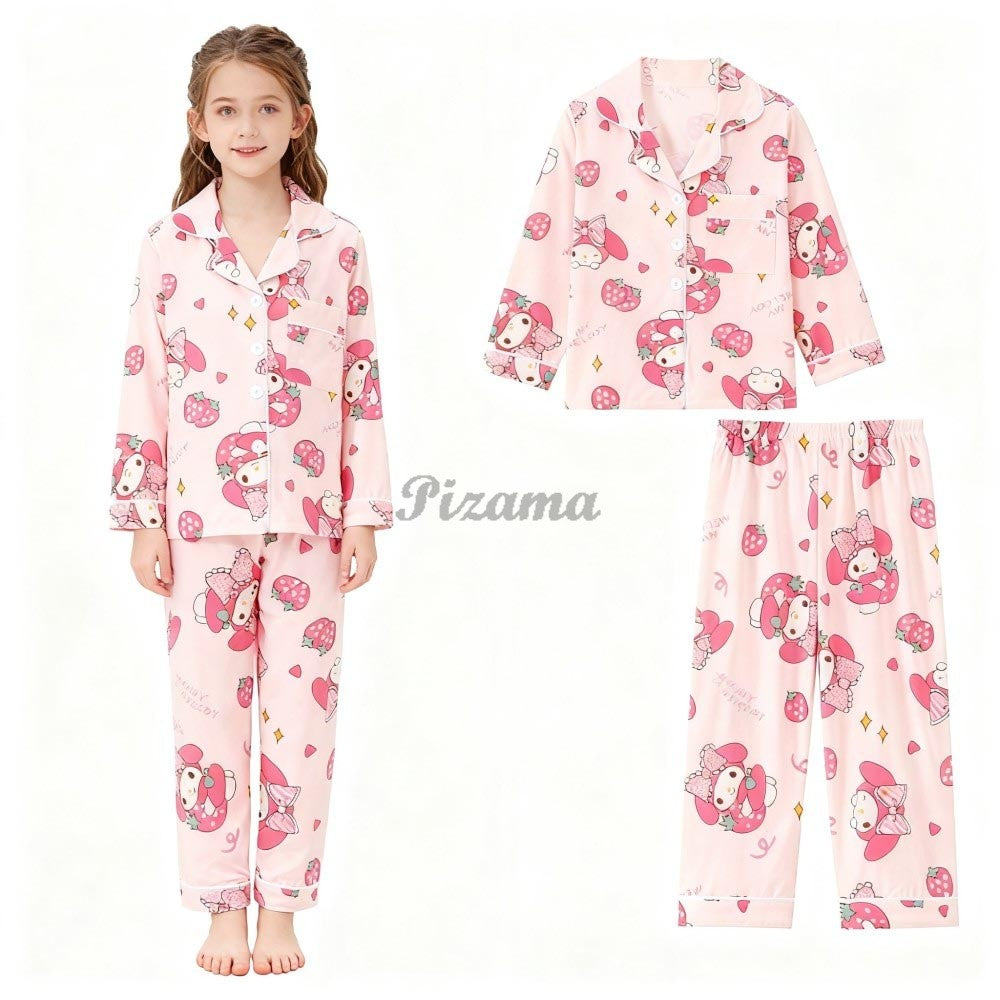 Children's Full Sleeve Button Down 2piece Kuromi Girls Pajamas Sets Boys Cinnamorolls Pyjamas Suits Kids Loungewear Homewear
