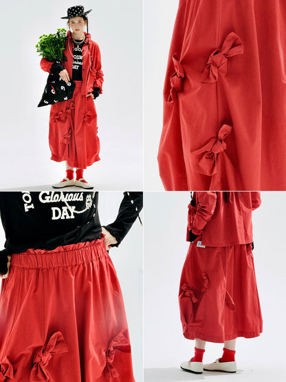 imakokoni 2025 Early Autumn Artistic Washed Braided Bow Half-Dress Casual Retro Women's A-Line Skirt255188