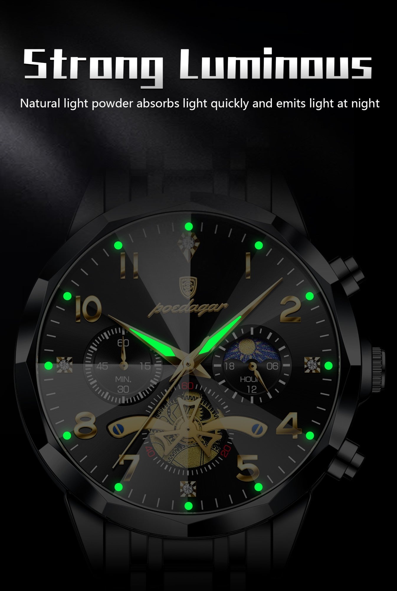 POEDAGAR Luxo Alta Qualidade Relógio de Pulso Masculino Cronógrafo Aço Inoxidável Quartzo Relógios Masculinos Impermeável Luminoso Relógio Masculino Reloj