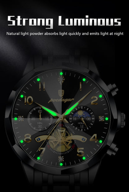 POEDAGAR Luxo Alta Qualidade Relógio de Pulso Masculino Cronógrafo Aço Inoxidável Quartzo Relógios Masculinos Impermeável Luminoso Relógio Masculino Reloj