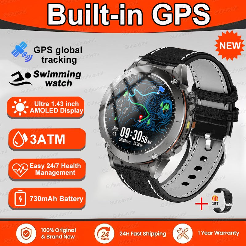 Novo T-Rex 3 GPS Smart Watch AMOLED de 1,43" à prova d'água 10ATM GNSS de banda dupla integrado Bússola Militar Esportivo Smartwatch Pulseira Masculina