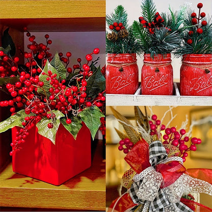 5/10/20Pcs Chritsmas Decoration Red Berry Branches Cherry Stamen For Home Decor Xmas New Year Gift Wedding Flowers Accessory