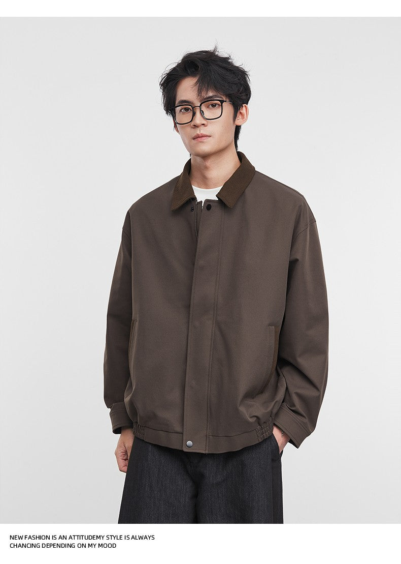 American Retro Men's Fashion Jacket 2025 Spring and Autumn New Loose Solid Color Lapel Workwear Top Men's Jacket