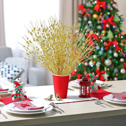 1-10pcs Gold Christmas Decorative Flash Artificial Berry Stem Decor for Christmas Tree DIY Wreath Fireplace Holiday Crafts Gifts