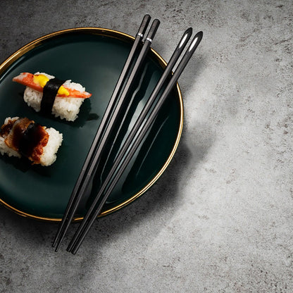 5 Pares de Hashis Japoneses Chineses Sushi Antiderrapantes Reutilizáveis de Metal Conjunto de Hashis Coreanos Conjunto de Talheres de Liga Saudável