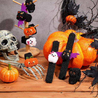 12-48Pcs Halloween Stuffed Slap Bracelets Ghost Plush Trick or Treat Gift Bag Fillers Halloween Party Favors Classroom Prizes