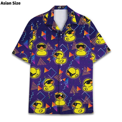 Funny Neon Rubber Duck Hawaiian Shirt For Men Galaxy Yellow Duck Mens Hawaiian Casual Button Down Shirts Short Sleeve Shirt Tops
