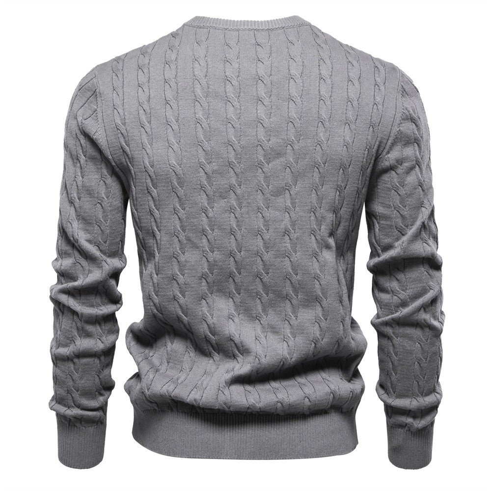 AIOPESON Mens Giraffe Embroidery Cotton Sweaters Round Neck Classic Twist Patterned Pullover Knitted Sweater for Men