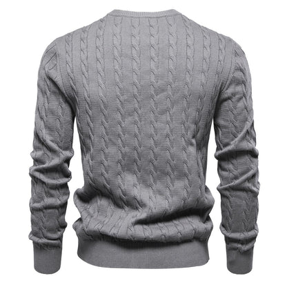 AIOPESON Mens Giraffe Embroidery Cotton Sweaters Round Neck Classic Twist Patterned Pullover Knitted Sweater for Men