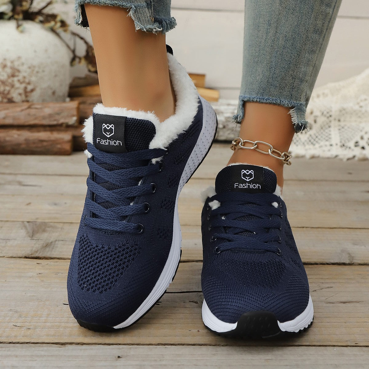Winter fashion plush walking flats, women's casual shoes sports shoes