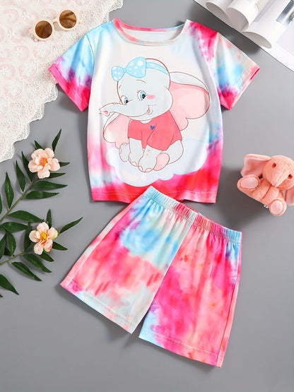 Summer Sets Children's Clothing Girl Kids Toddler Clothes Cute 3D Tie-Dye Print T-Shirt Top Shorts 2PCS Baby Kids Tracksuit Sets