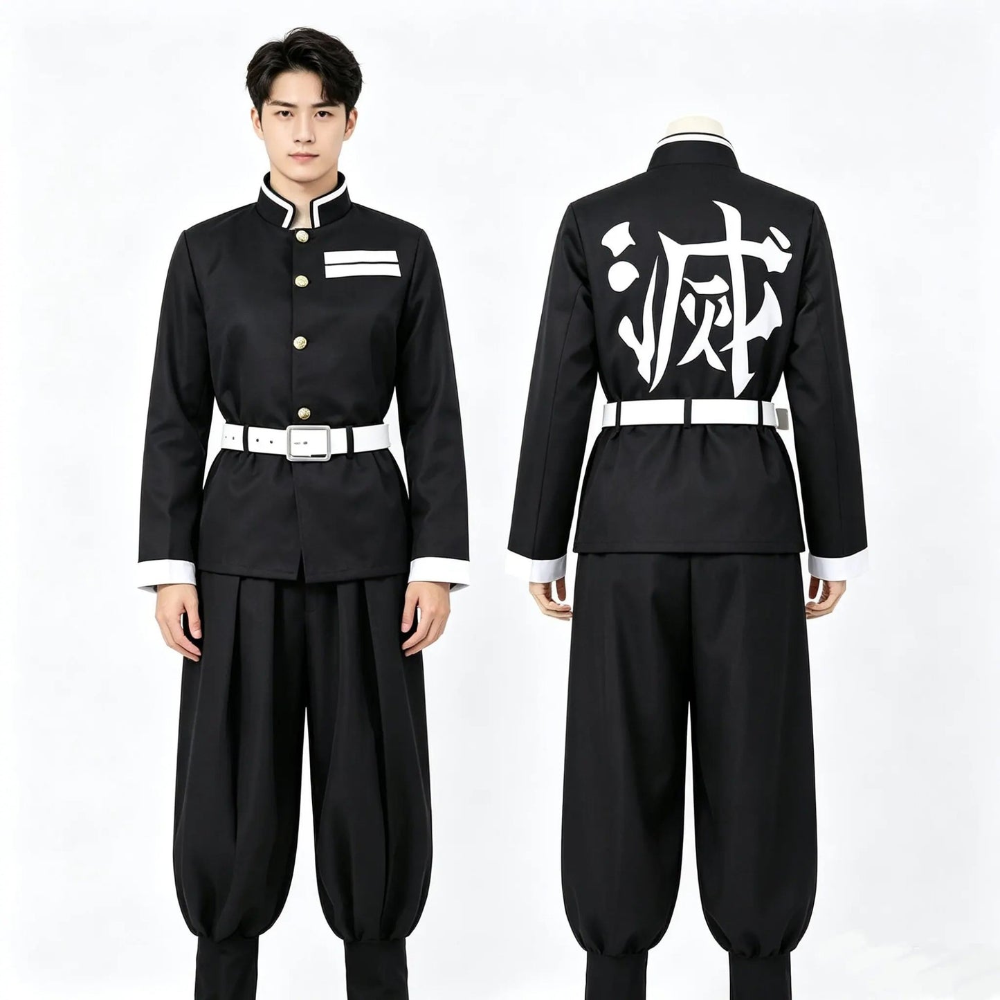 Anime no Yaiba Cosplay Japanese Anime Black Team Uniform Cosplay Costume Set Stand Collar Shirt White Belt for Theme Party