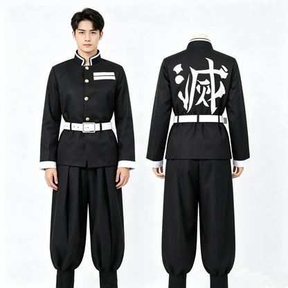 Anime no Yaiba Cosplay Japanese Anime Black Team Uniform Cosplay Costume Set Stand Collar Shirt White Belt for Theme Party