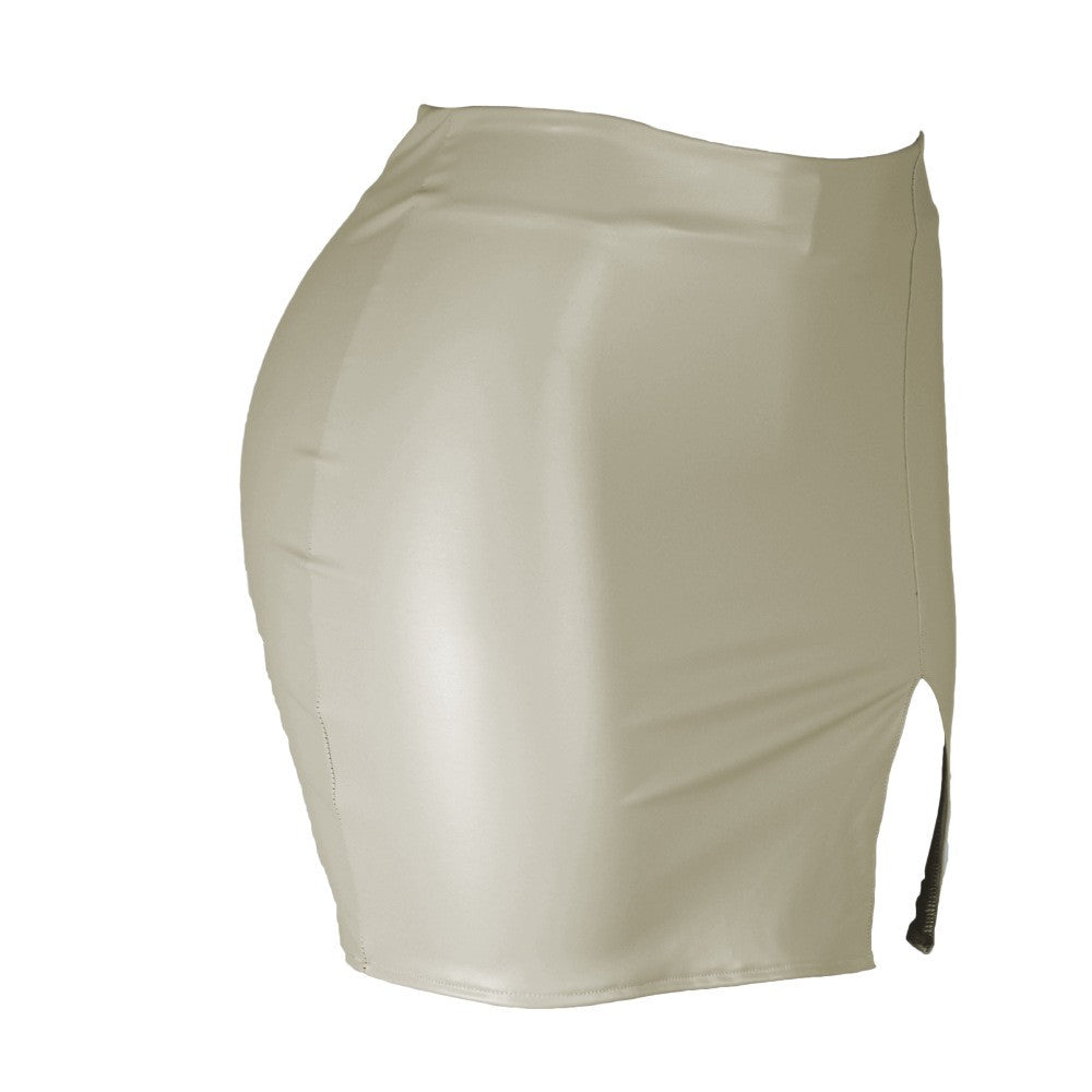 2025 Women Leather Night Clubwear Skirts Summer Pure Color PU-leather Zipper Sexy Hip Leather Mini Skirts