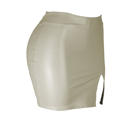 2025 Women Leather Night Clubwear Skirts Summer Pure Color PU-leather Zipper Sexy Hip Leather Mini Skirts