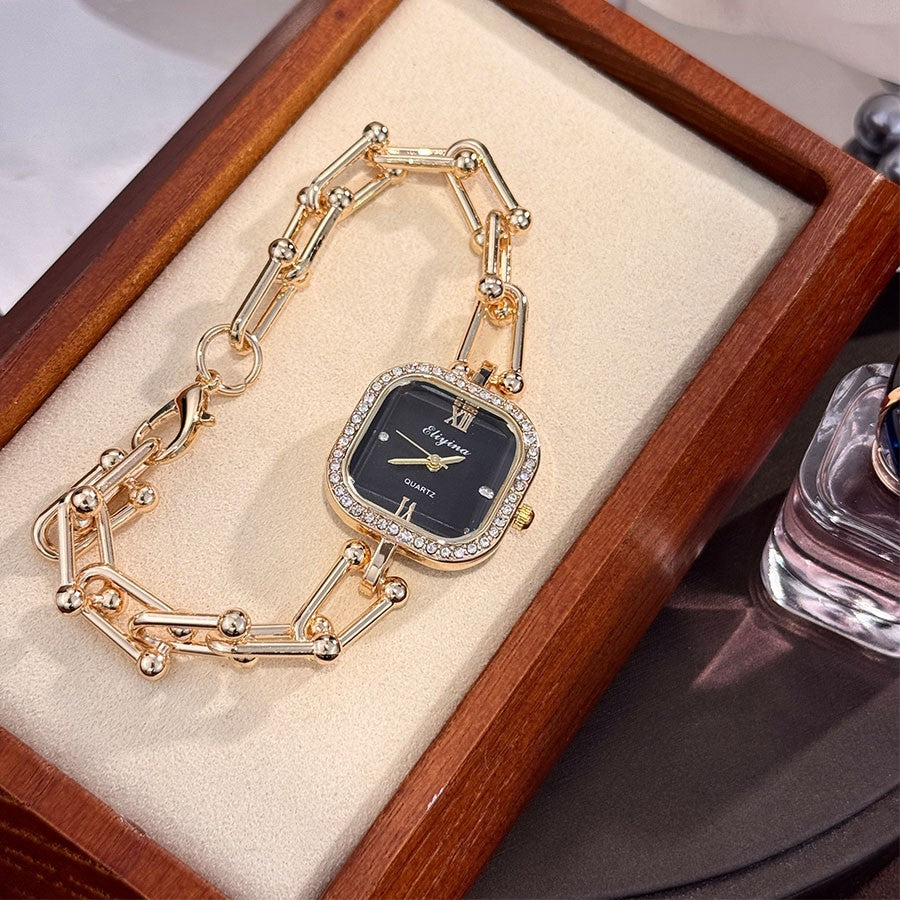 Luxury Minimalist Bracelet Watch Creative Square Multi-Faceted Glass Quartz Movement Chain Mid-century Small High-End Acces