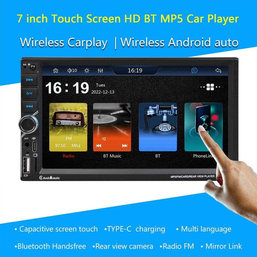 ESSGOO Rádio Automotivo 7 Polegadas 2 Din Carplay Android Auto Universal Multimídia Automotiva Autorrádio DSP Tela Sensível ao Toque HD FM Bluetooth