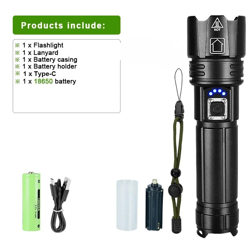 10000mAh High Power Led Flashlight 5000M Long Range Torch Rechargeable Ultra Powerful Outdoor Tactical Hand Lamp Camping Lantern