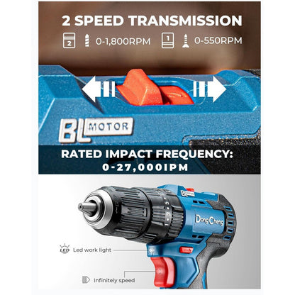 Furadeira de Impacto Brushless 20V para Serviço Pesado, Torque de 50 Nm, Furadeira de Impacto Sem Fio com 2 Baterias para Tijolo, Metal e Madeira