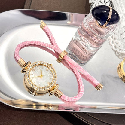 Ladies Colorful Nylon Pull-Style Bracelet Alloy Case Arabic Scale Printed Dial Christmas Quartz Watch Suitable for Holiday Gift