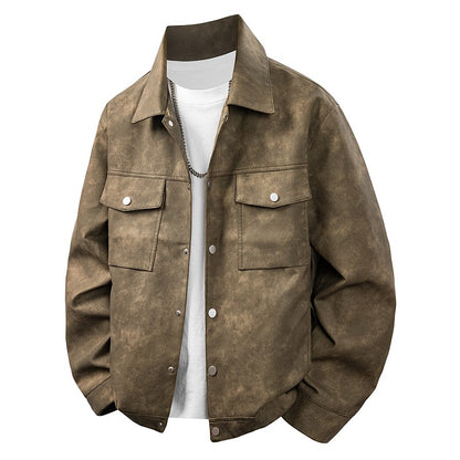 Leather Jacket Men Suede Coats Black Pockets Oversized 6XL 7XL 8XL Plus Size Street Motorcycle Button Autumn Brand Waterproof