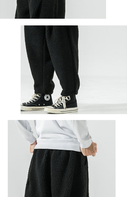 Winter Men's Lamb Wool Casual Pants Fleece Warm Elastic Waist Sweatpants Solid Thick Harem Pants Male Vintage Joggers Trousers